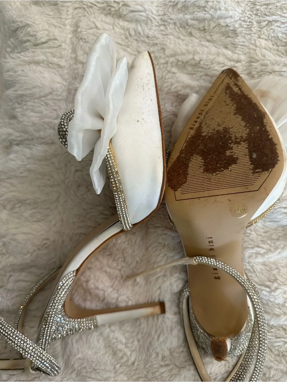 Gianni Bini Ivory Bow Rhinestone Ankle-Tie Heels